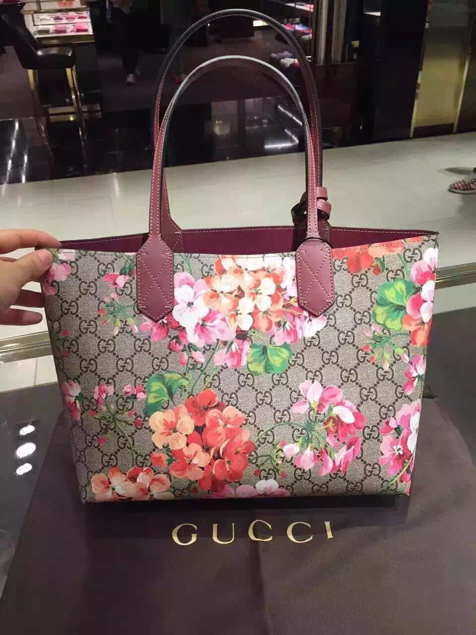 Gucci Reversible GG Blooms Tote Bag 368568 Rose
